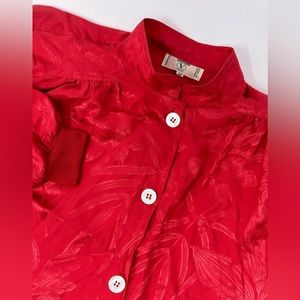 Vintage Valentino Sz 46(12) Red Floral Print 100% Silk Blouse Italy Rare!! S4